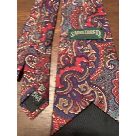 Saddlebred‎ 100% Silk Red Paisley Neck Tie 59" x 3.5" - Picture 1 of 6